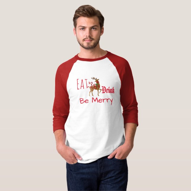 T-shirt Le renne de Noël du base-ball des hommes (Devant entier)