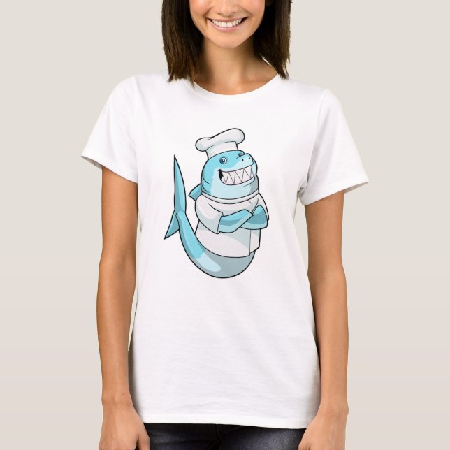 T-shirt Le requin comme chef avec tablier de Cuisine (Devant)