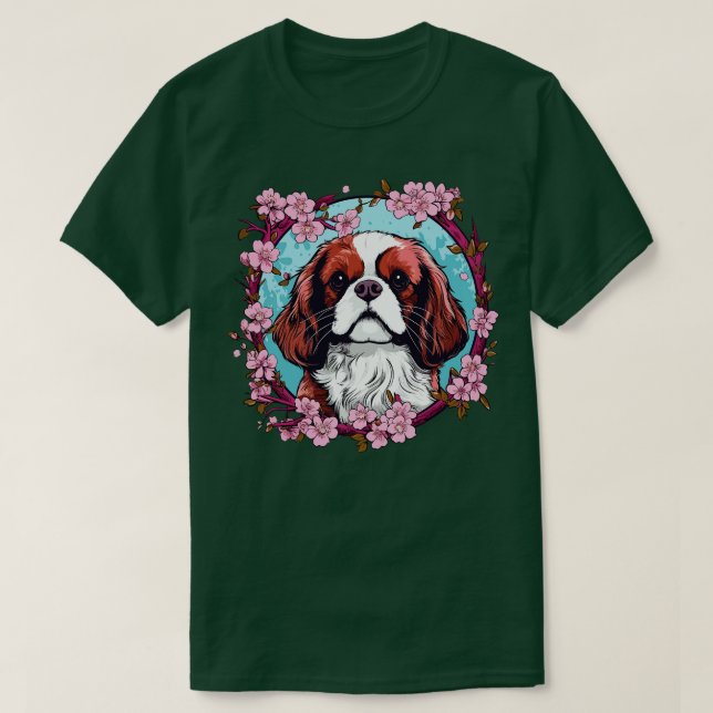 T-shirt Le roi Charles Spaniel avec fleurs de fleurs de ce (Design devant)