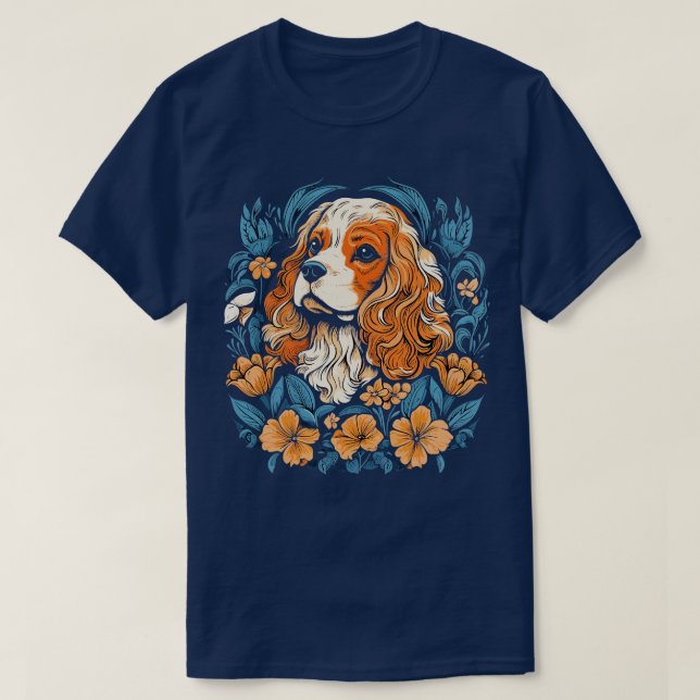 T-shirt Le roi Charles Spaniel avec illustration de lys (Design devant)