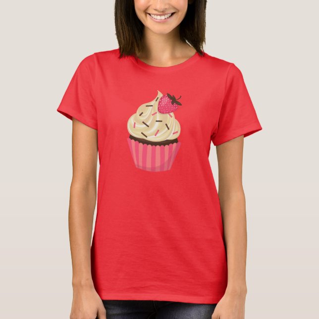 T-shirt Le rose mignon arrose le petit gâteau de fraise (Devant)