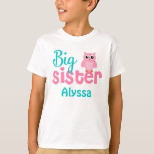 T-shirt Le rose Teal de hibou de grande soeur a