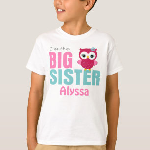 T-shirt Le rose Teal de hibou de grande soeur a