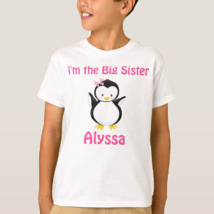 T-shirt Le rose Teal de pingouin de grande soeur a