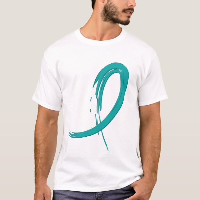 T-shirt Le ruban turquoise A4 de Cancer ovarien (Devant)