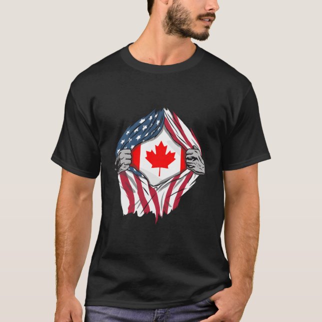 T-shirt Le sang canadien américain dans mon pays drapeaux  (Devant)