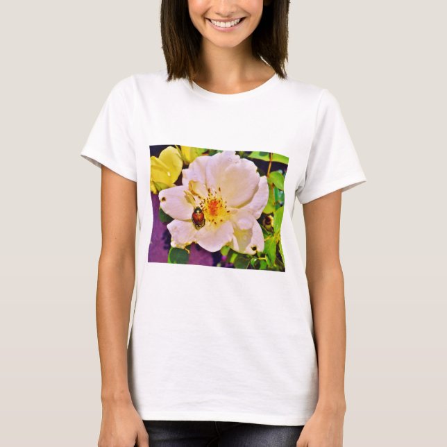 T-shirt Le scarabée japonais sur la rose blanche (Devant)