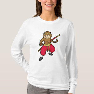 T-shirt Le singe comme guerrier avec le personnel et le ba