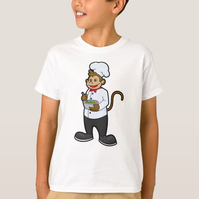 T-shirt Le singe cuire avec le bol (Devant)