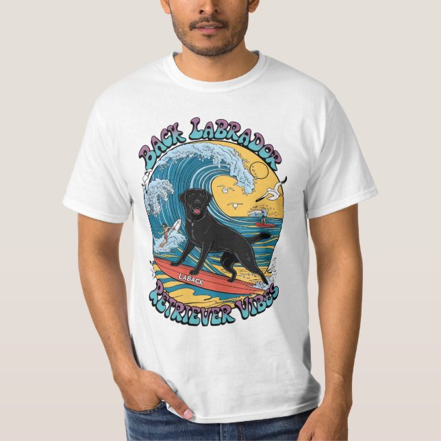 T-shirt Le surf Pup Black Labrador Retriever (Devant)
