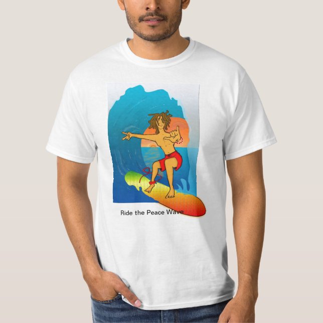 T-shirt Le surfer hippie, montent la vague de paix (Devant)