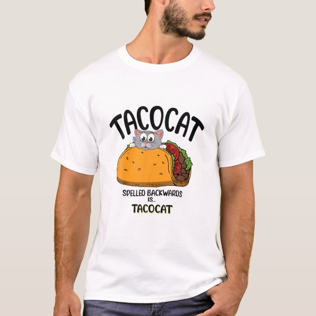 T-shirt Le Tacocat Des Hommes Écrit En Arrière Est Tacocat (Devant)