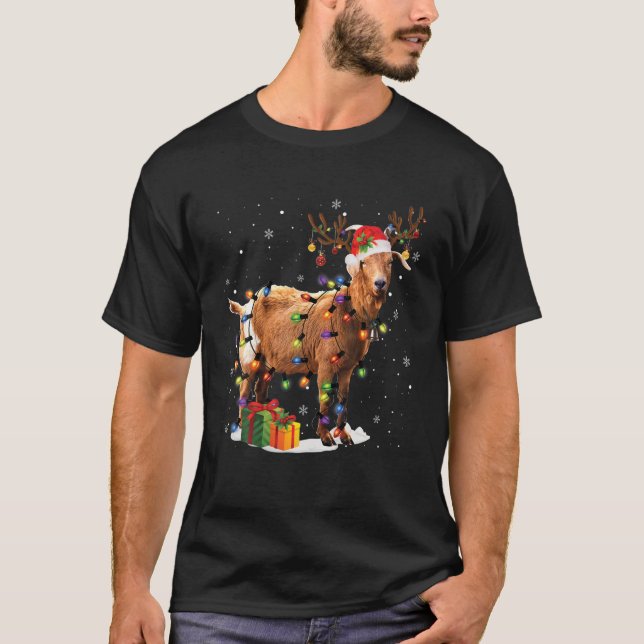 T-shirt Le thé de Goat Christmas Reindeer Christmas Lights (Devant)