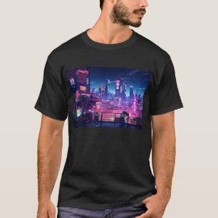 T-shirt Le toit de la ville de nuit de Cyberpunk