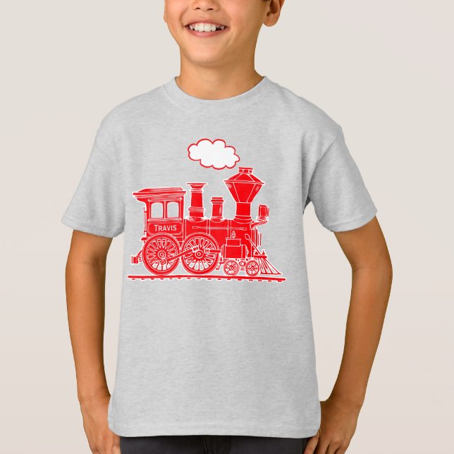 T-shirt Le train rouge de fou de vapeur "votre nom" badine (Devant)