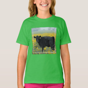T-shirt Le veau noir dans un champ de tournesols