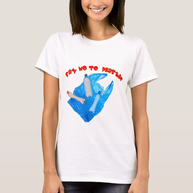 T-shirt Le vecteur indiquent non au plastique (Devant)