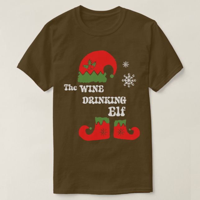 T-shirt Le Vin Boire Elf Noël Elf Tee Family Ma (Design devant)