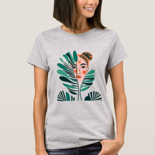 T-shirt Le visage d'une femme Abstraite derrière trois feu