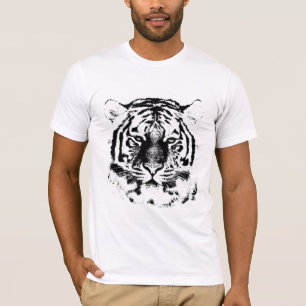 T-shirt Le visage noir et blanc du tigre