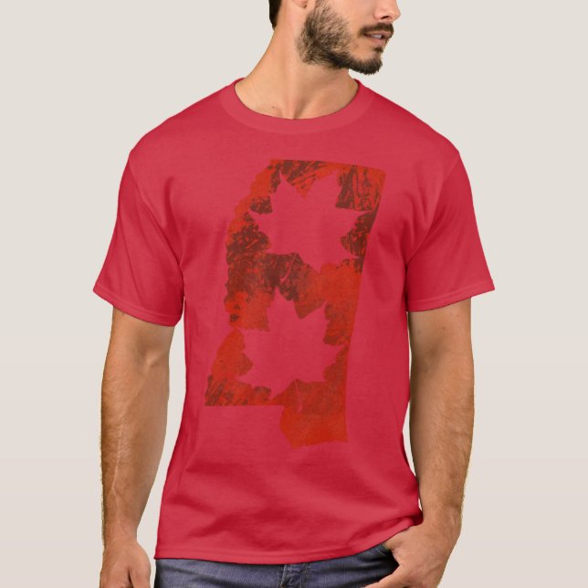 T-shirt Leaf Red State Of Mississippi With Black Backgroun (Devant)