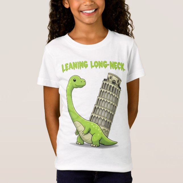 T-Shirt Leaning Long-Neck Cute Brachiosaurus & Leaning Tow (Devant)
