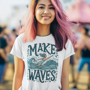 T-shirt L'Eau Est Mon Endroit Heureux Surfer Girl Riding W
