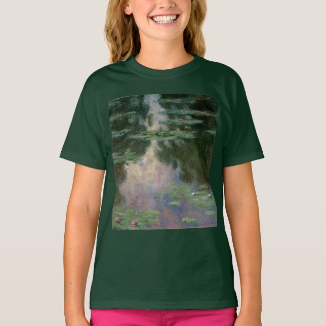 T-shirt L'EAU MENSONNE EN ÉTANG VERT ROSE par Claude Monet (Devant)