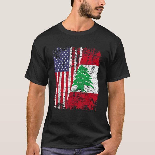 T-shirt LEBANESE ROOTS Half American Flag (Devant)