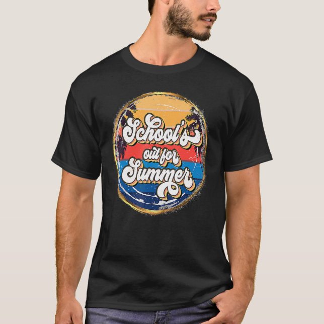 T-shirt L'école est dehors pour l'été Retro Sunset Enseign (Devant)