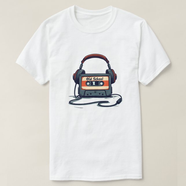 T-shirt Lecteur Cassette Rétro avec casque (Design devant)