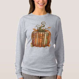T-shirt Lecteur de Citrouille de livre unique Automne long