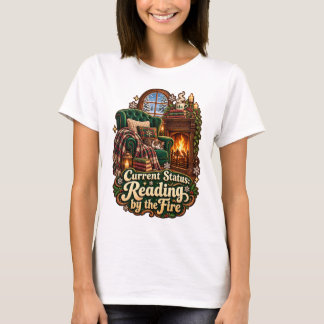 T-shirt Lecture du statut actuel au coin du feu en hiver