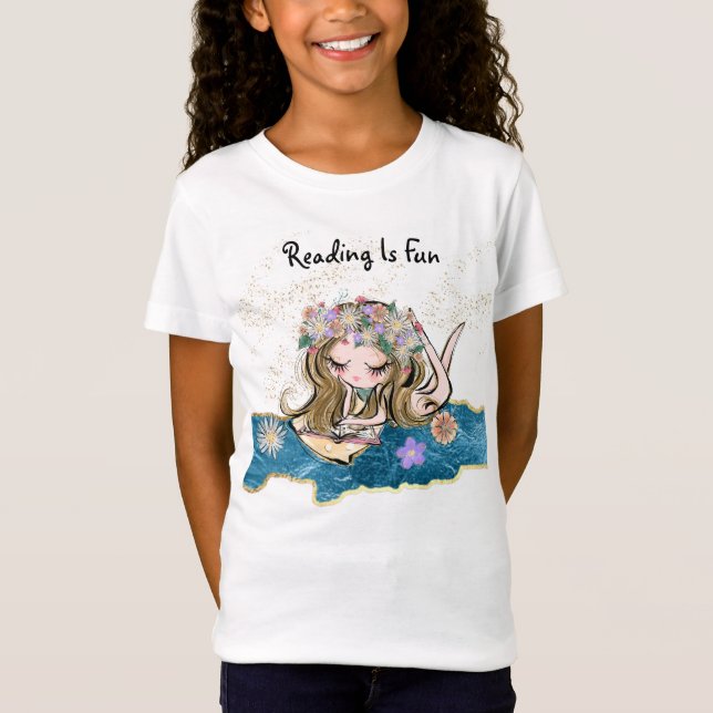 T-Shirt *~* LECTURE EST FUN Flower Child Gold Blue (Devant)