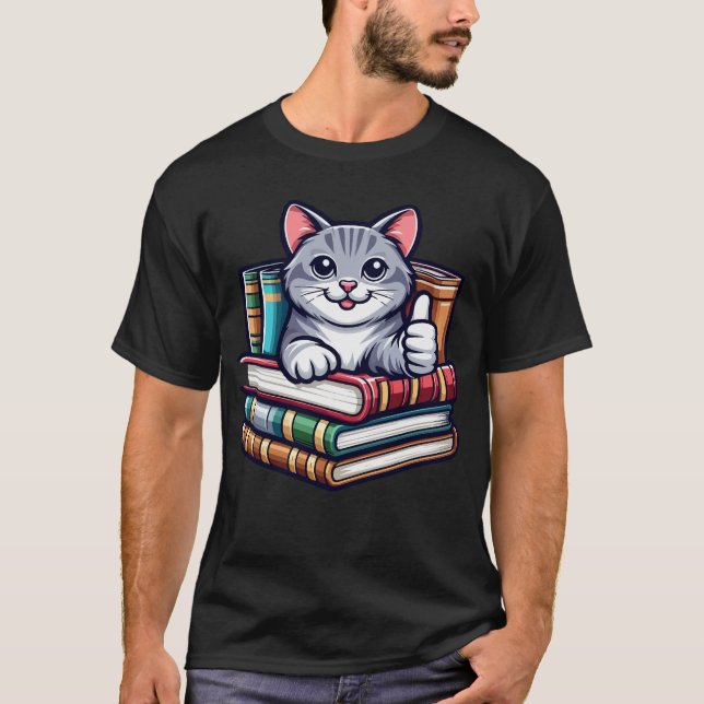 T-shirt lecture livres école d'enseignant de chat (Devant)