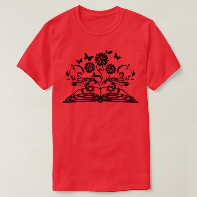 T-shirt Lecture, Livres, Femmes Filles Enfants, Fleurs Ens (Design devant)