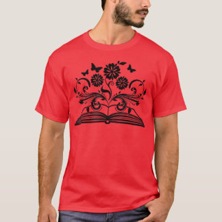 T-shirt Lecture, Livres, Femmes Filles Enfants, Fleurs Ens