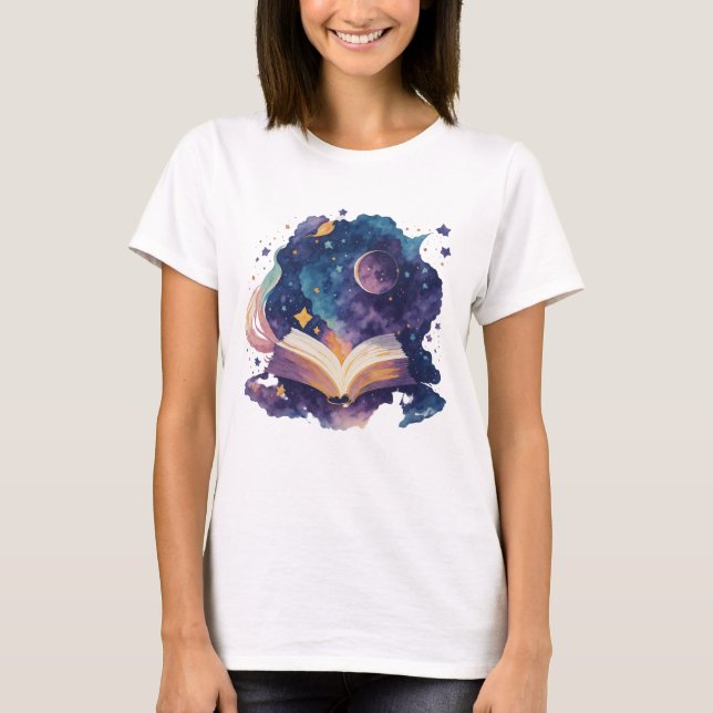 T-shirt Lecture Magique Dans Le Livre D'Aquarelle De Nuit (Devant)