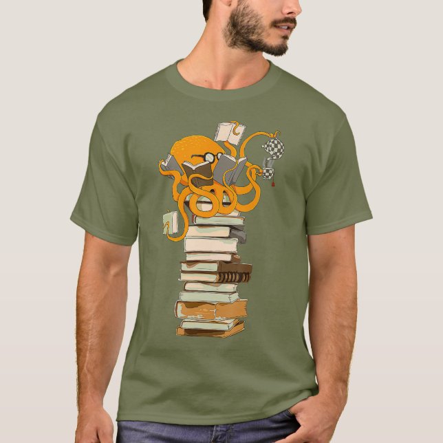 T-shirt Lecture Octopus thé café et livres cadeau (Devant)