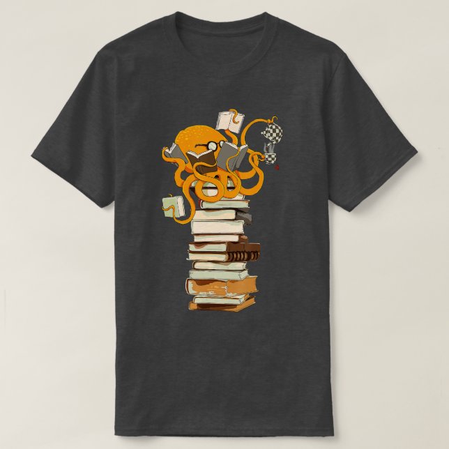 T-shirt Lecture Octopus thé café et livres cadeau (Design devant)