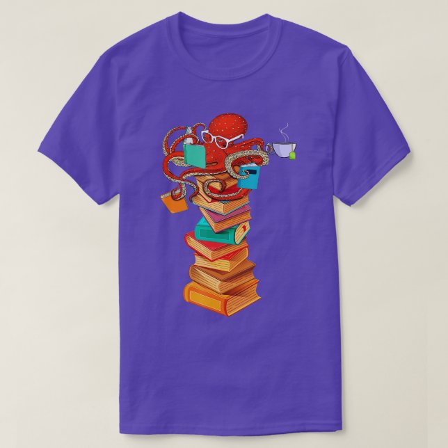 T-shirt Lecture Octopus Thé Café Livre Lover Bookworm Rea (Design devant)