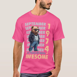 T-shirt Légende masculine Septembre 1974 50e Ours d'annive