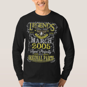 T-shirt Légende Né En Mars 2005 18ème Anniversaire 18 Ans