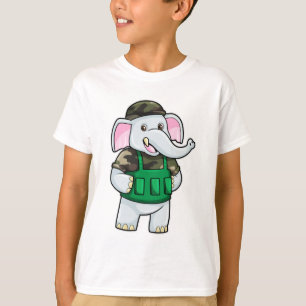 T-shirt L'éléphant comme soldat avec uniforme et casque
