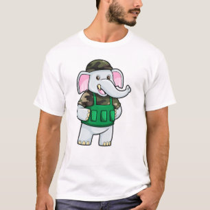 T-shirt L'éléphant comme soldat avec uniforme et casque
