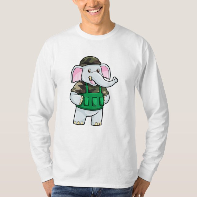 T-shirt L'éléphant comme soldat avec uniforme et casque (Devant)