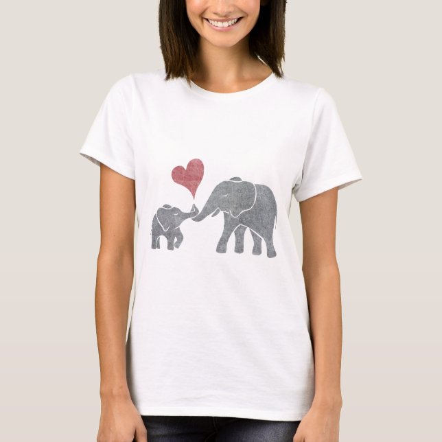 T-shirt L'éléphant étreint la maman et le bébé gris avec (Devant)