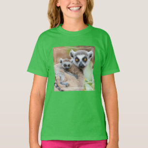 T-shirt Lémurien à queue annelée bébé sur le dos de sa mèr