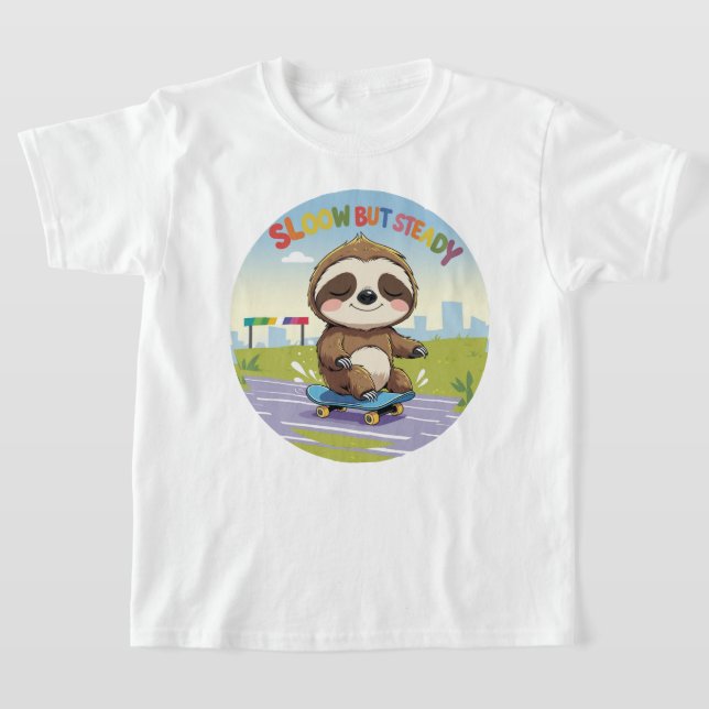 T-shirt Lent Mais Régulier - Joli Sloth Skateboard (Poser)