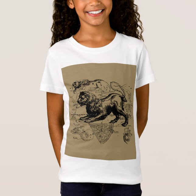 T-Shirt Leo Constellation Map Hevelius 1690 sur Taupe (Devant)